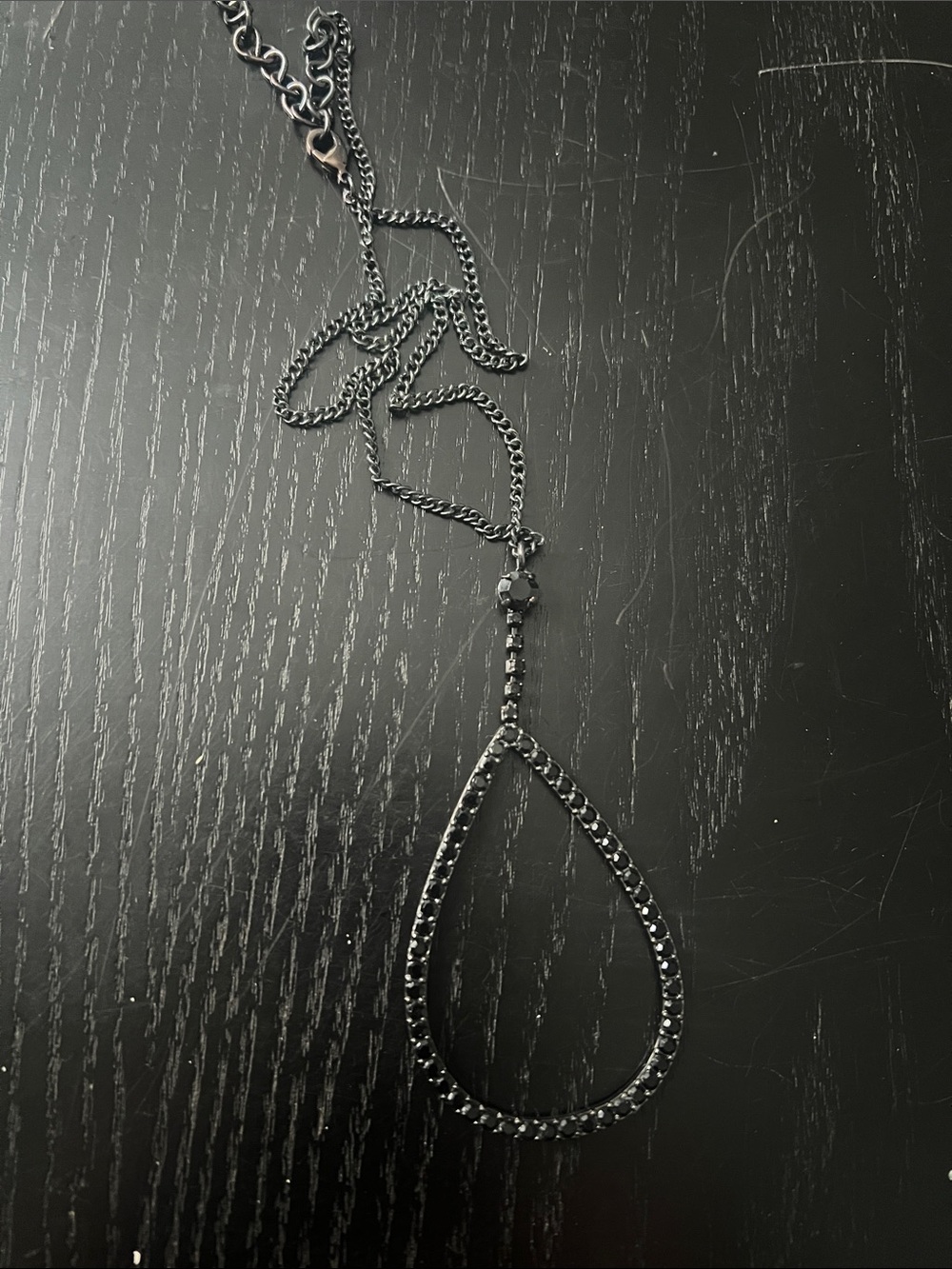 Black Teardrop Crystal Pendant Necklace - Women's Jewelry